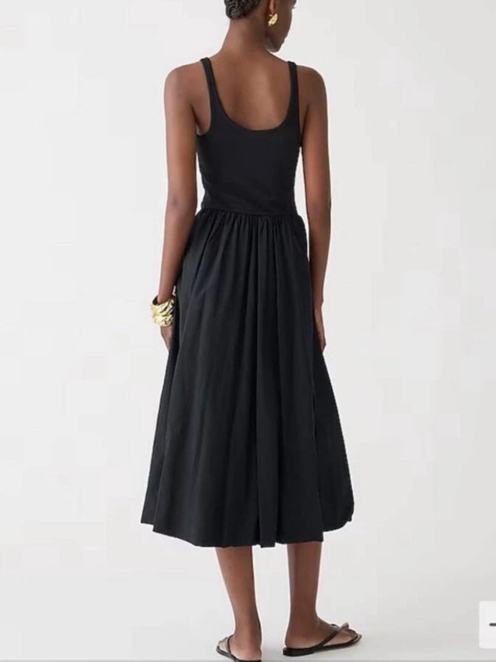 J. Crew Black Fitted Tank Midi Dress with Poplin Cotton Bubble Skirt Size Large - Picture 2 of 8
